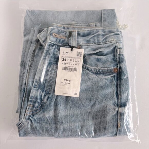Zara Blue Flare Wide Leg Jeans with Distressed Details - Picture 2 of 11